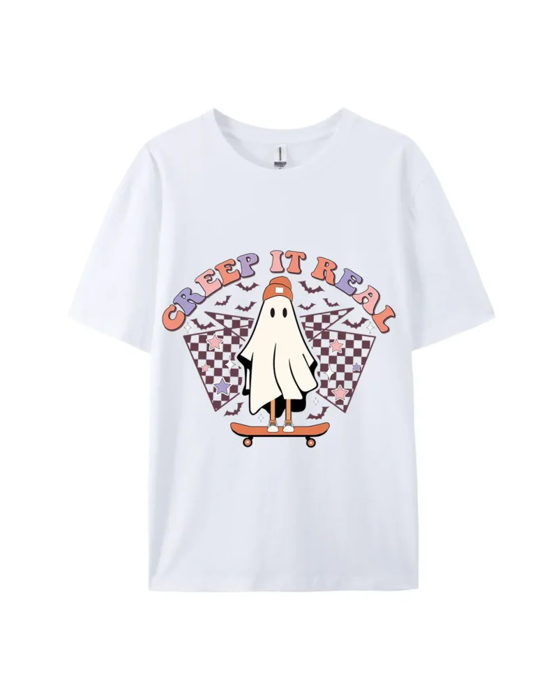Halloween Creep It Real Skate Ghost Graphic Tee - Image 4