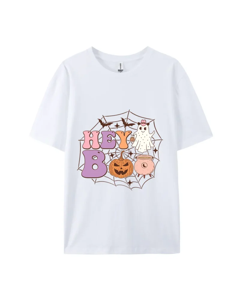 Halloween Hey Boo Ghost & Pumpkin Graphic Tee - Image 4