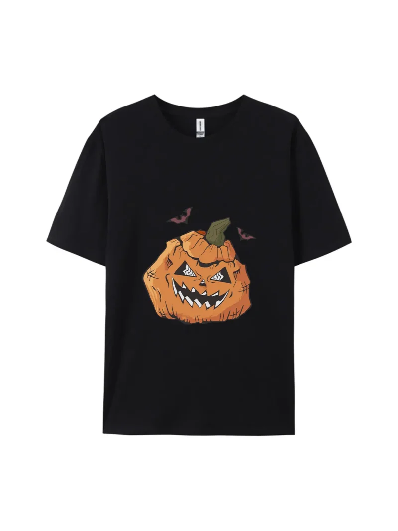 Halloween Spooky Pumpkin & Bats Graphic Tee - Image 2
