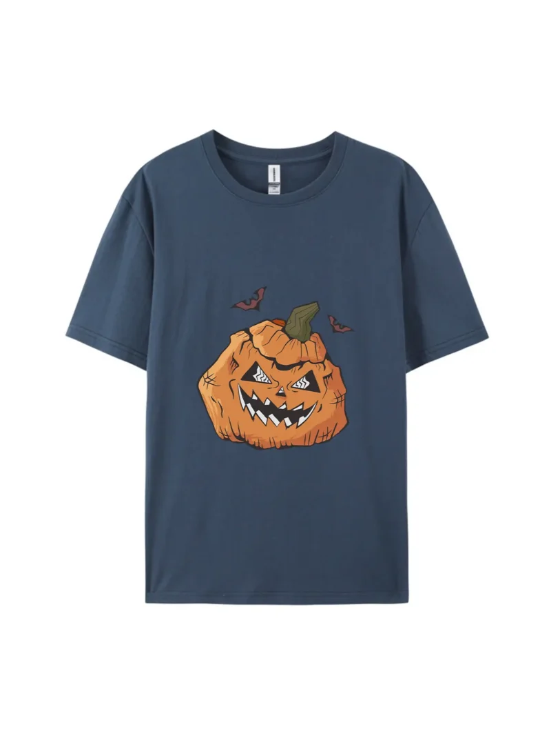 Halloween Spooky Pumpkin & Bats Graphic Tee - Image 3