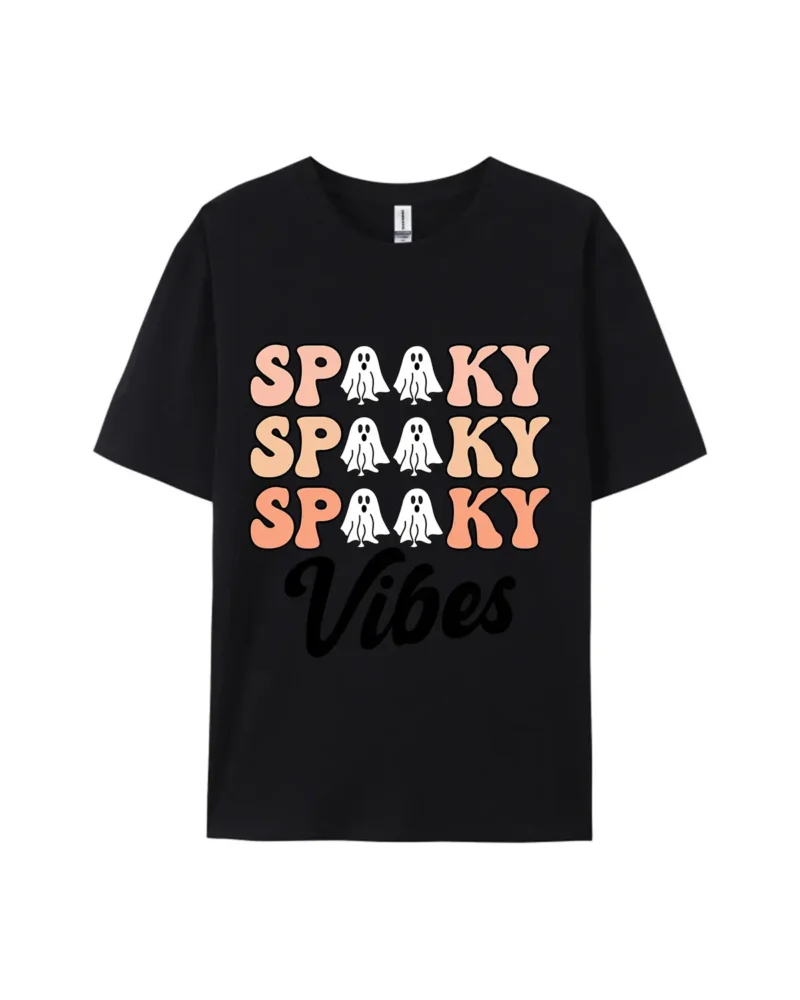 Halloween Spooky Vibes Letters Graphic Tee - Image 3