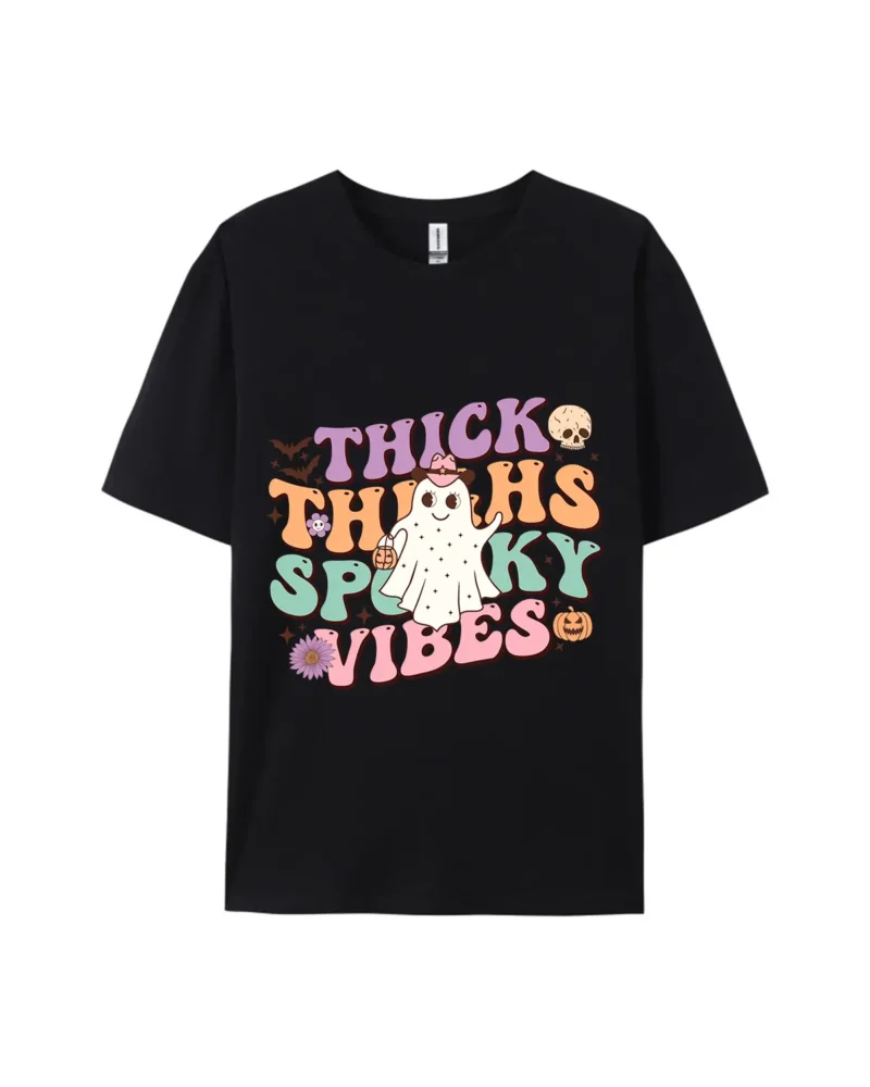 Halloween Thick Thighs Spooky Vibes Graphic Tee - Image 2