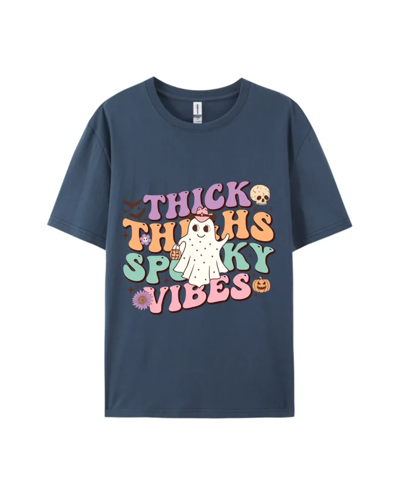 Halloween Thick Thighs Spooky Vibes Graphic Tee - Image 3
