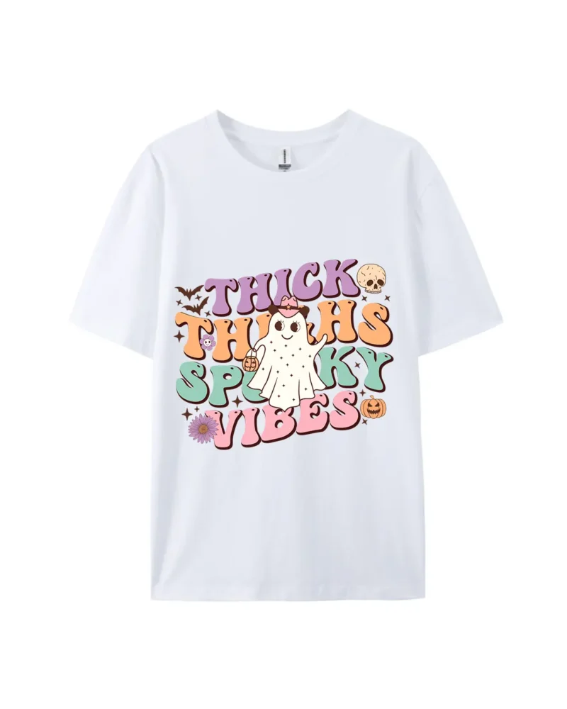 Halloween Thick Thighs Spooky Vibes Graphic Tee - Image 4