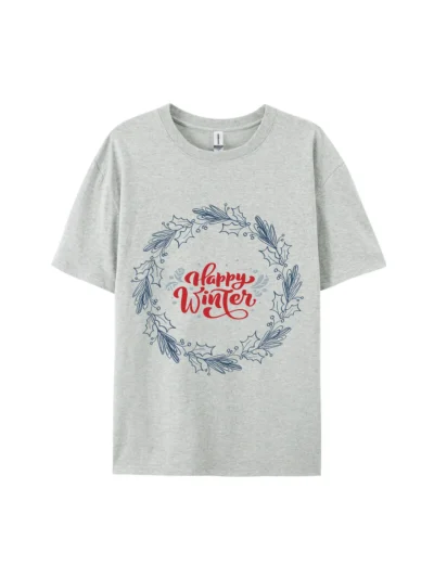 Happy Winter Holly Wreath Graphic Tee For Women Men