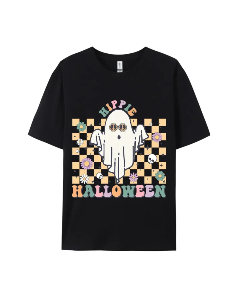 Hippie Halloween Ghost Flower Skull Print Tee - Image 2