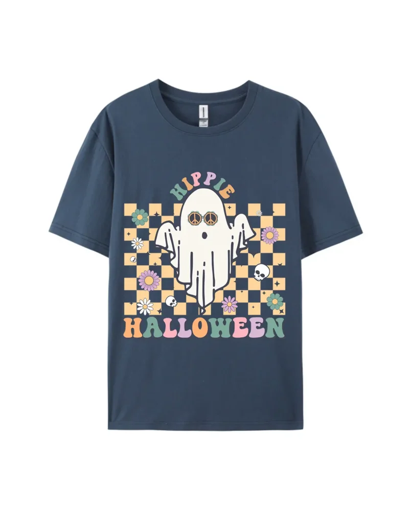 Hippie Halloween Ghost Flower Skull Print Tee - Image 3