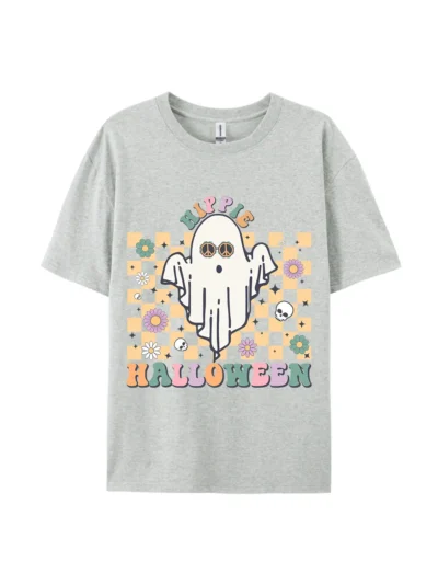 Hippie Halloween Ghost Flower Skull Print Tee