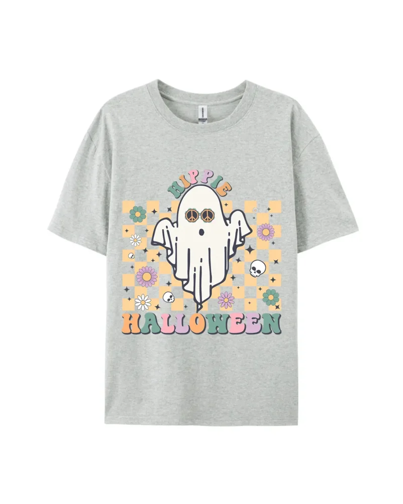 Hippie Halloween Ghost Flower Skull Print Tee