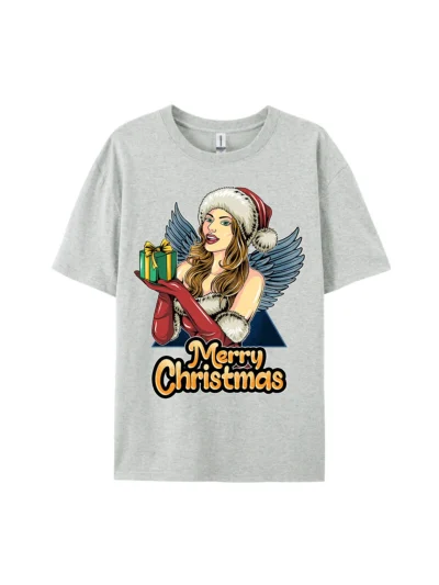 Merry Christmas Angel Woman with Gift Graphic Tee