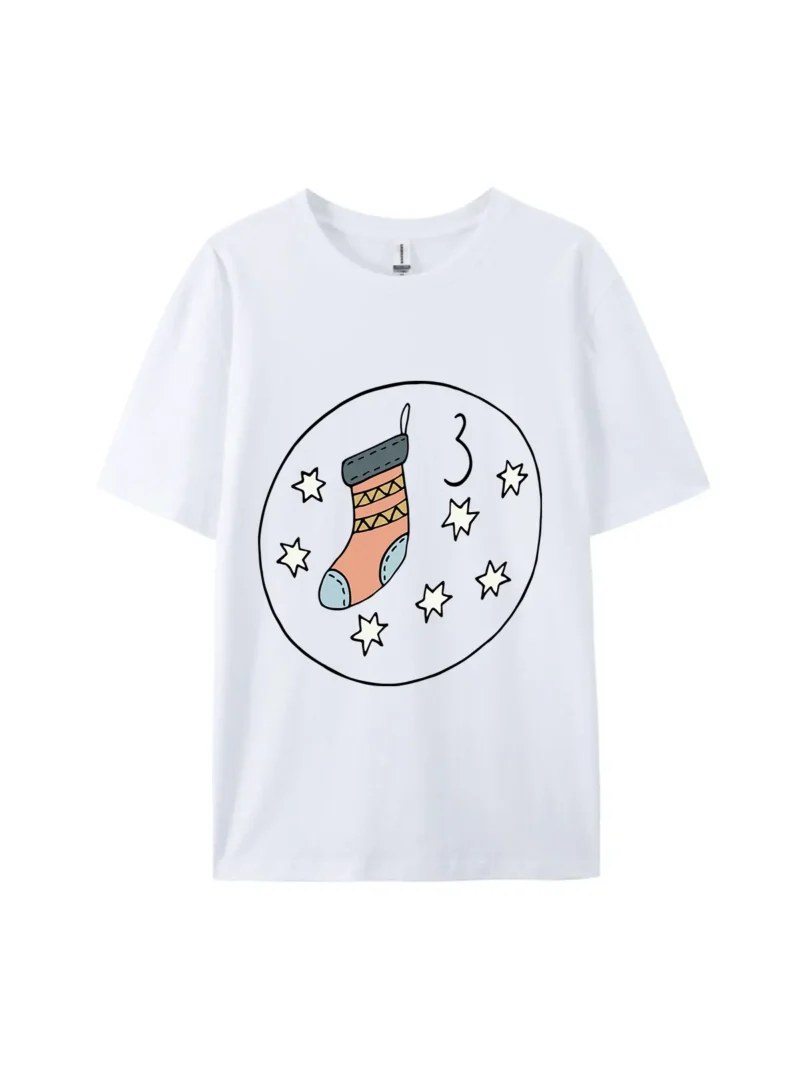 #3 Christmas Stocking & Stars Graphic Tee - Image 2