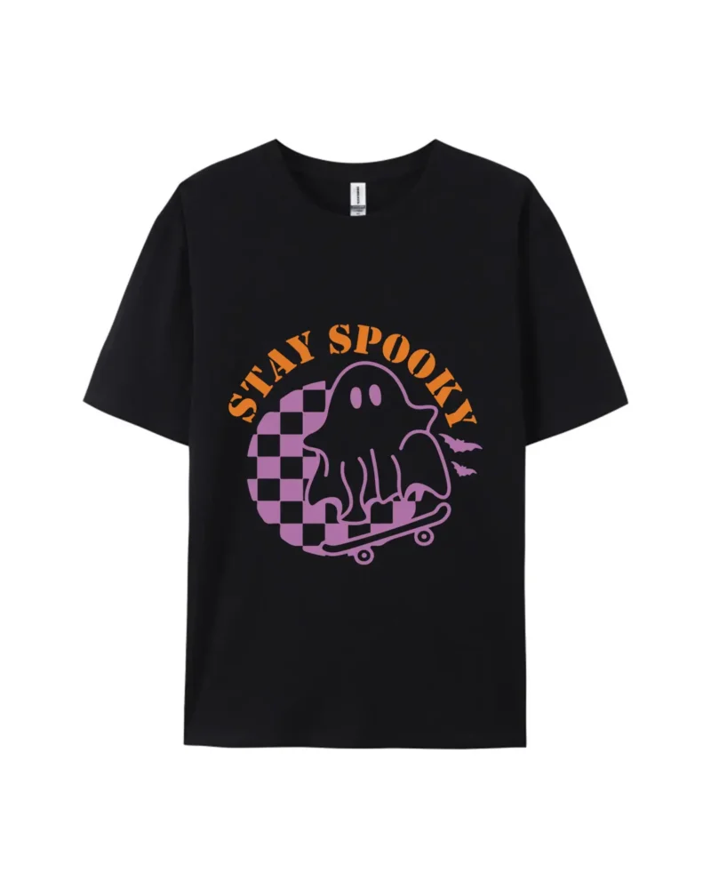 Stay Spooky Ghost Skateboarding Print Tee - Image 2