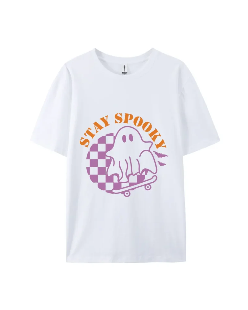 Stay Spooky Ghost Skateboarding Print Tee - Image 4