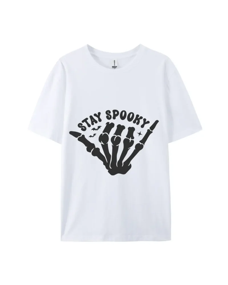 Stay Spooky Skeleton Hand Bat Star Print Tee - Image 4