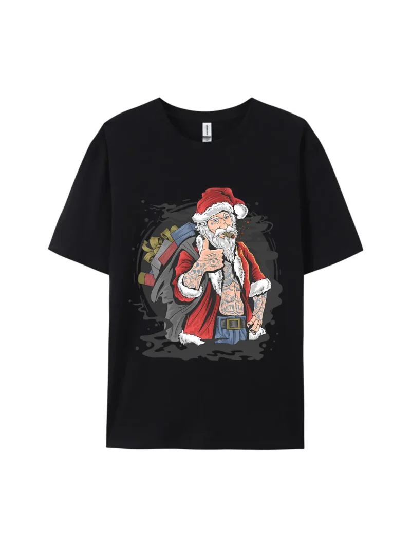 Tattooed Santa Claus Smoking Graphic Tee - Image 2