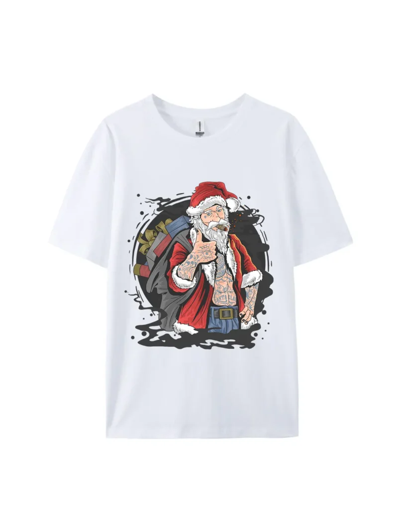 Tattooed Santa Claus Smoking Graphic Tee - Image 3
