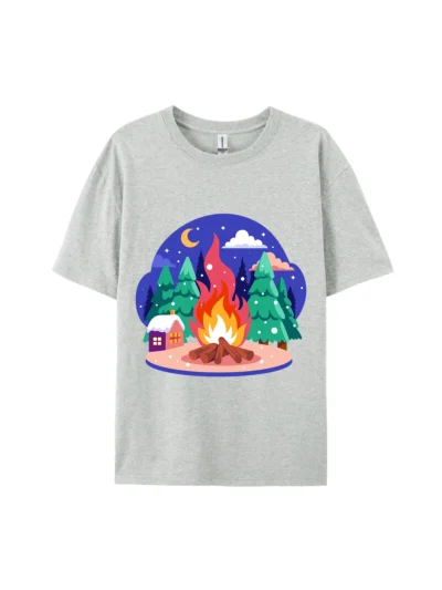 Winter Campfire Scene Graphic Tee For Women Men
