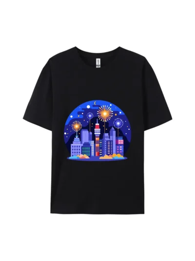 City Night Scene with Fireworks Graphic Tee For Women Men