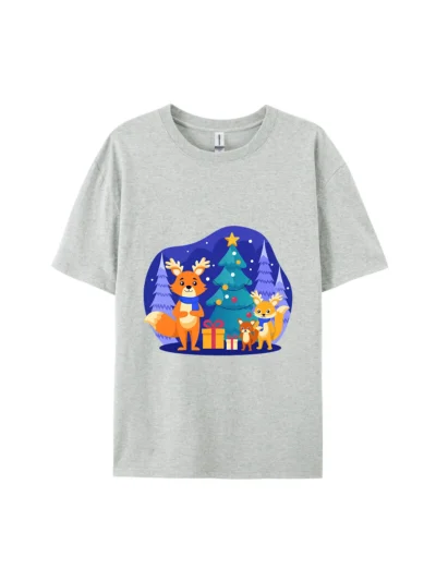 Fox Family Christmas Scene Graphic Tee For Women Men