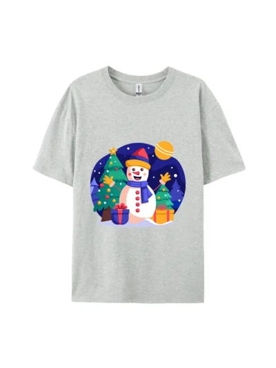 Snowman with Trees and Gifts Graphic Tee For Women Men