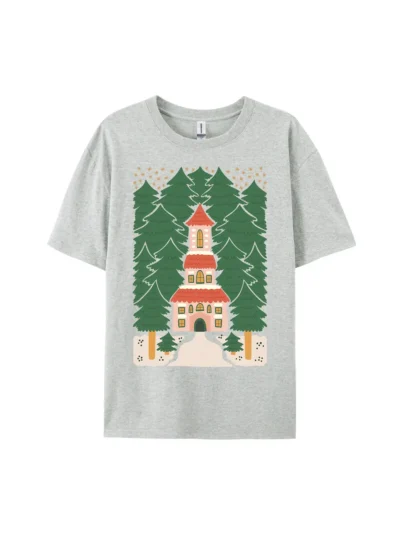 Christmas Forest House Graphic Tee For Women Men