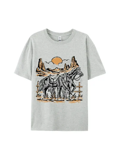 Horse Desert Scene Graphic Tee For Women Men
