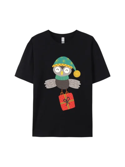 Christmas Owl with Gift Graphic Tee For Women Men